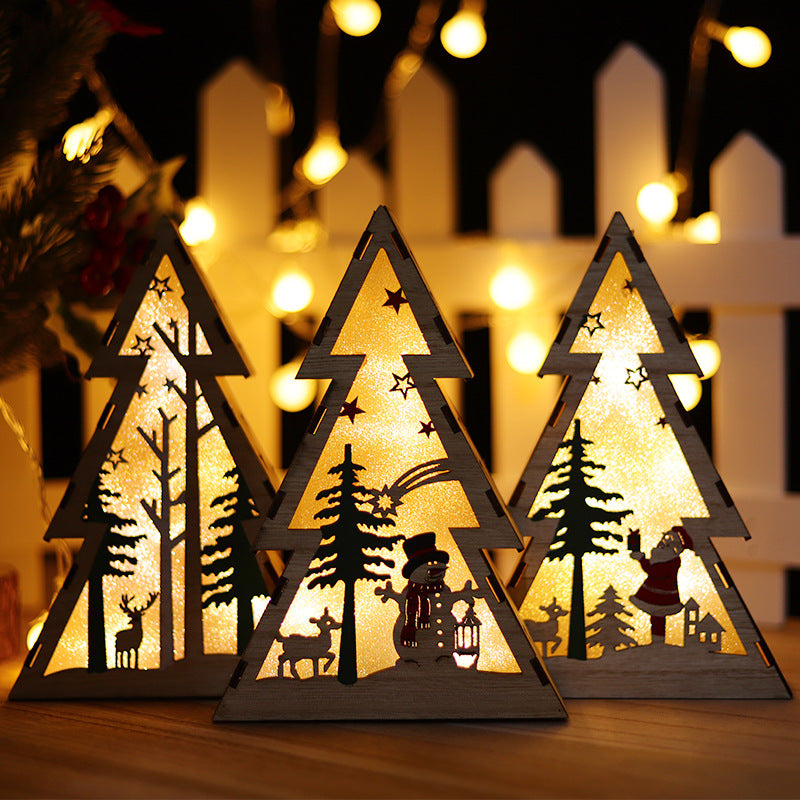 Christmas Wooden Luminous Decorative Ornaments With Lights, Christmas Wooden Luminous Decorative Ornaments With Lights, Christmas Decoration ornaments, Christmas Wooden Ornaments, Christmas Lights OrnamentsTriangle with lights of Santa Claus, triangle with Lights of Christmas snowman, triangle with Lights of Christmas deer