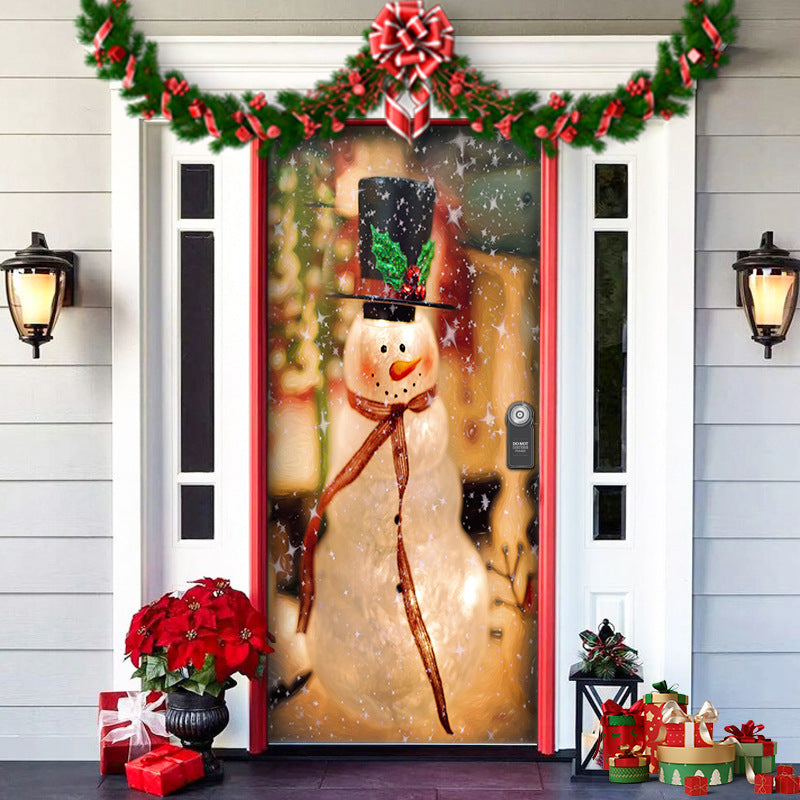 Christmas Forest Background Fabric Door Shelter Door Hanging New Year Party Decoration