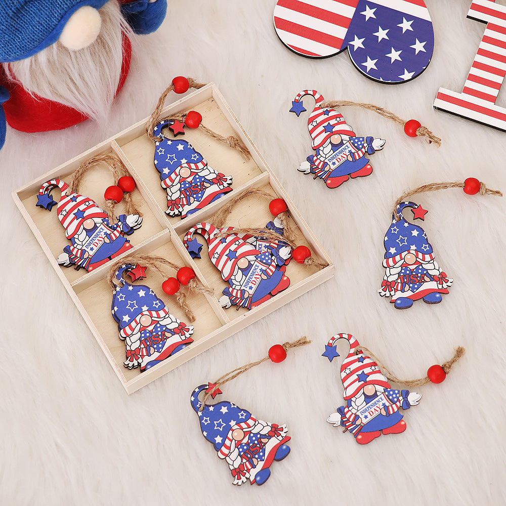 Independence Day National Day Creative Four-grid Faceless Doll Wooden Painted Pendant