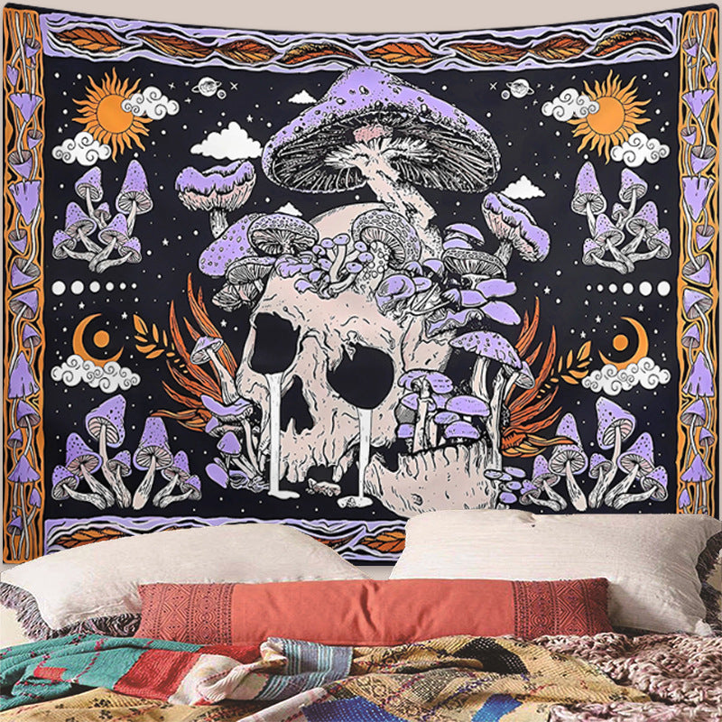 Purple Skull Mushroom Tapestry Bohemian Hippie Style