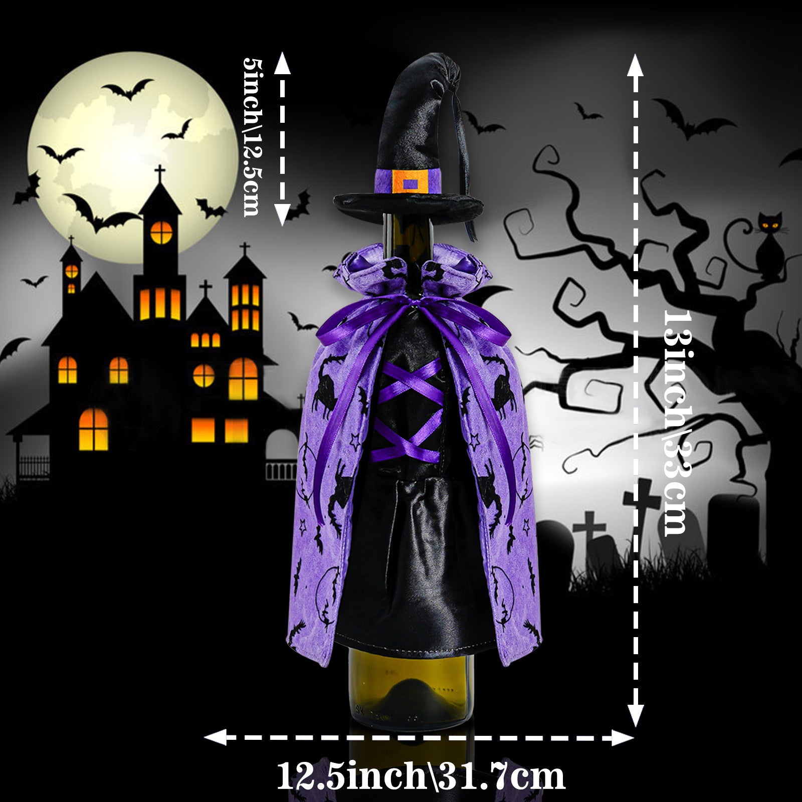 Halloween Decoration Black Witch Cloak Hat Bottle Cover, Halloween decorations items, Halloween costumes, Halloween masks, Halloween props, Halloween animatronics, Halloween inflatables, Halloween lights, Halloween fog machines, Halloween spider webs, Halloween lanterns, Halloween banners, Halloween streamers, Halloween tableware, Halloween centerpieces, Halloween party favors, Halloween yard stakes, Halloween tombstones, Halloween candles, Halloween wreaths, Halloween garlands
