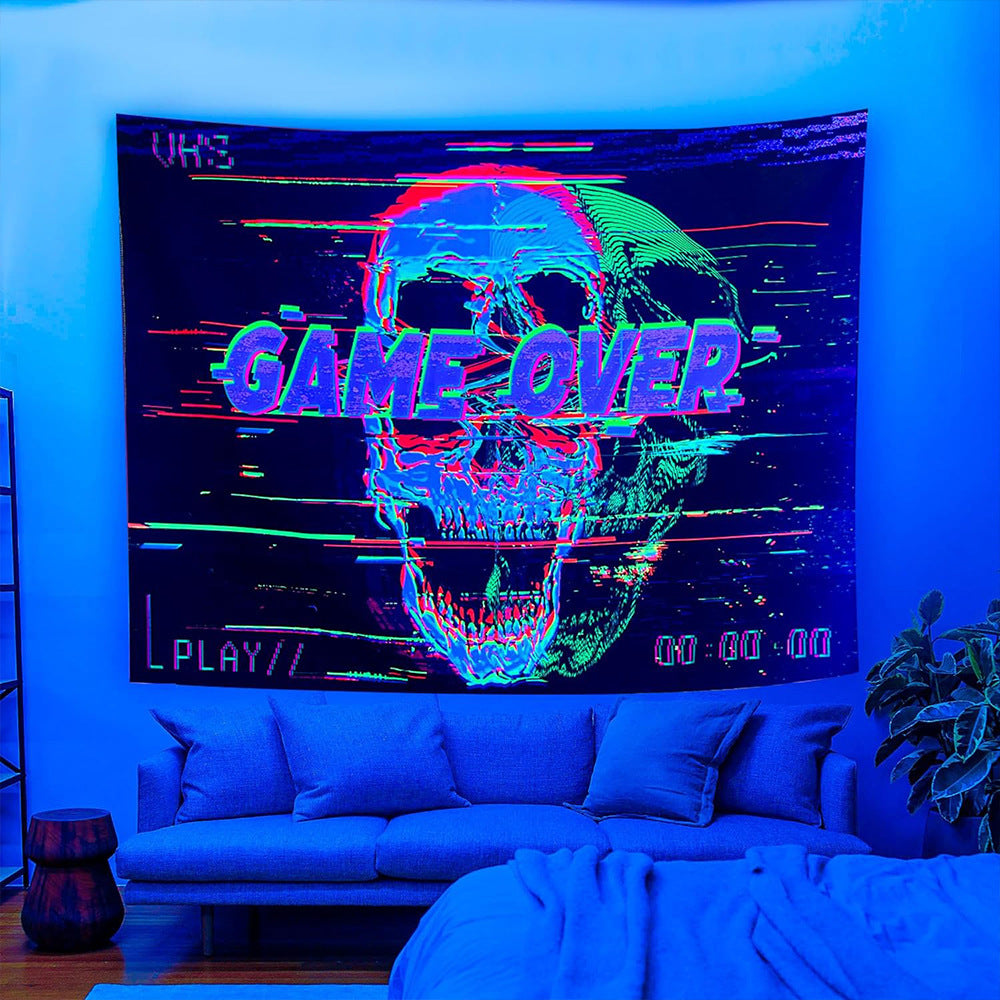 UV Fluorescent Skull Tapestry Space Wall Cloth Background