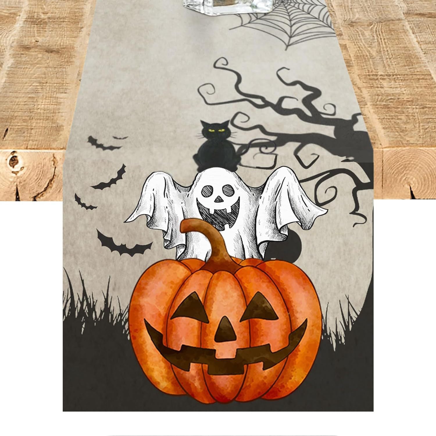 Halloween Skull Pumpkin Ghost Spider Kitchen Table Runner Indoor Outdoor Family Party