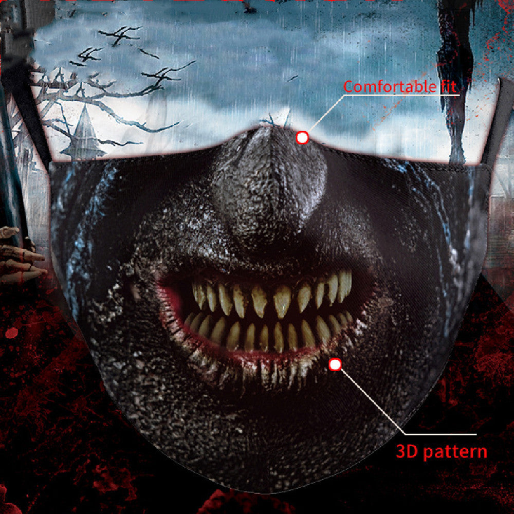 Halloween Digital Printing Funny Horror Face Double Layer Dust Mask