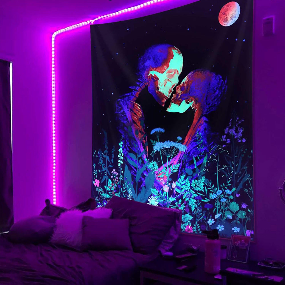 UV Fluorescent Skull Tapestry Space Wall Cloth Background