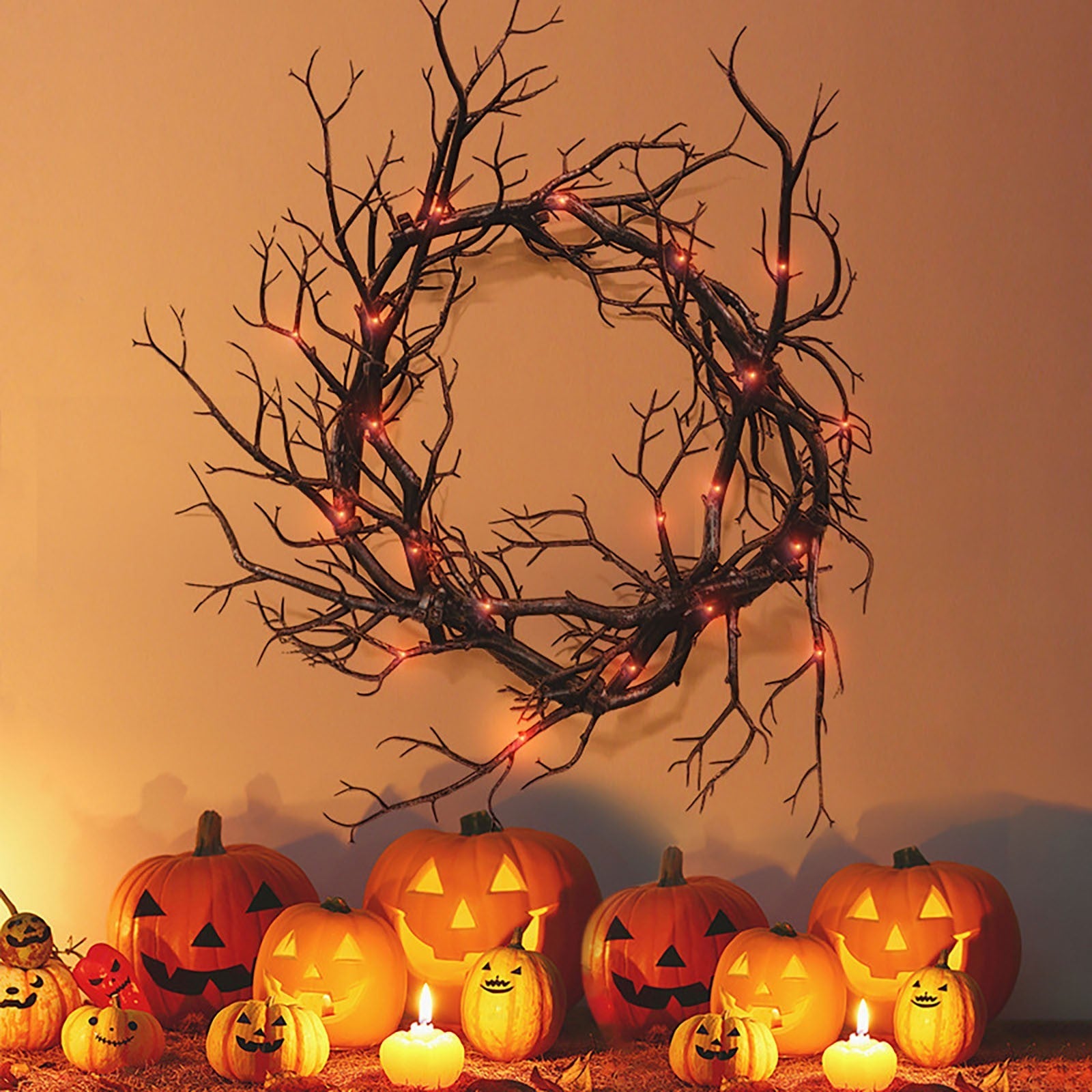 European Style Halloween Black Branches Garland, Pumpkin lanterns, Jack o Lanterns, Halloween Lights, Halloween Decoration Ornaments, Halloween inflatables, carved pumpkins, Halloween wreaths, Halloween Candles.