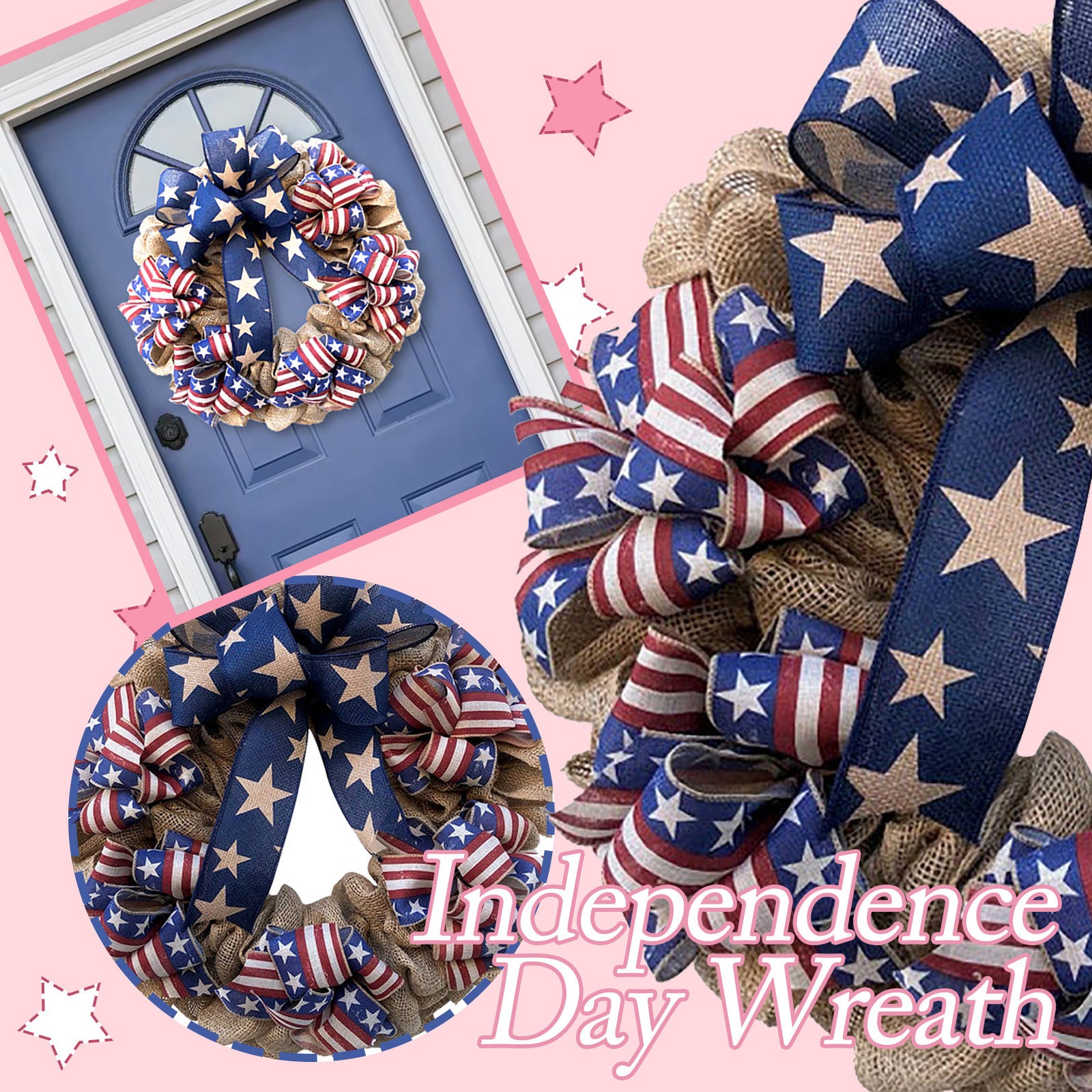 Independence Day Garland 30CM 40CM Door Hanging Home Fabric Decoration, 4th of July decorations, American flag decorations, Patriotic decorations, Red, white and blue decorations, July 4th wreaths, July 4th garlands, July 4th centerpieces