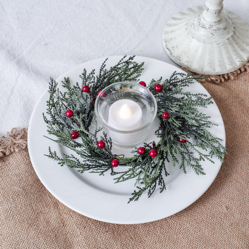 Garland Candlestick Ring Candle Decoration Simulation Pine Needles Circle