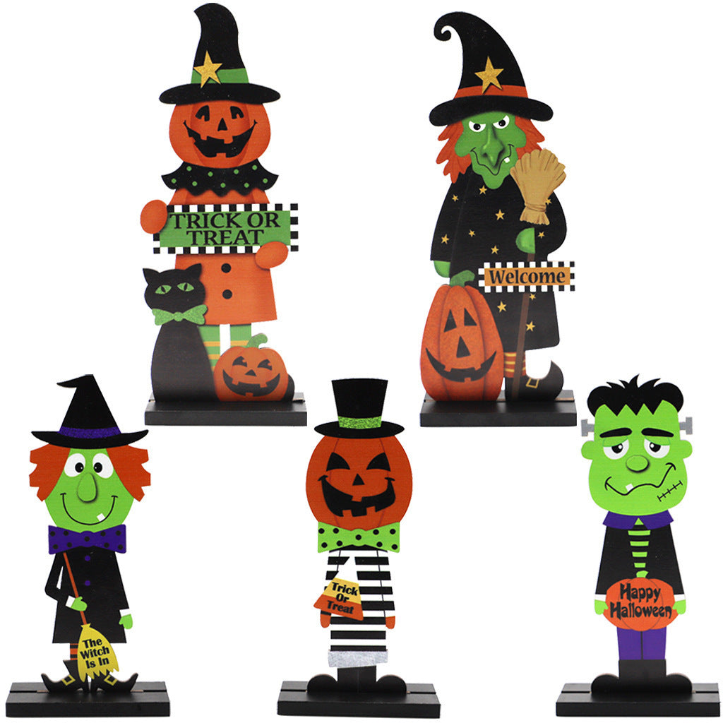 Halloween Pumpkin Man Witch Home Table Decoration Woodwork Ornaments