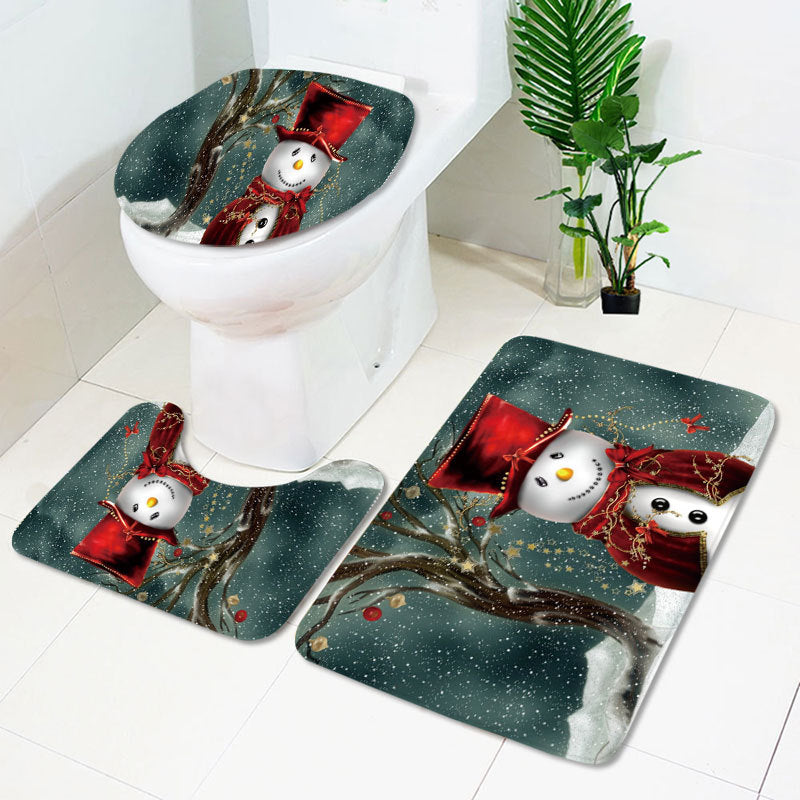 Christmas Waterproof Shower Curtain Without Punching, christmas decoration items, christmas bathroom decoration items