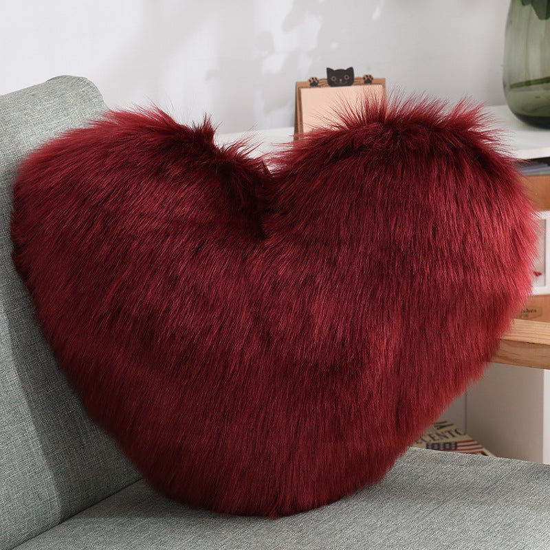 Throw Pillows Heart Shape Long Plush Fluffy Shaggy Cushion