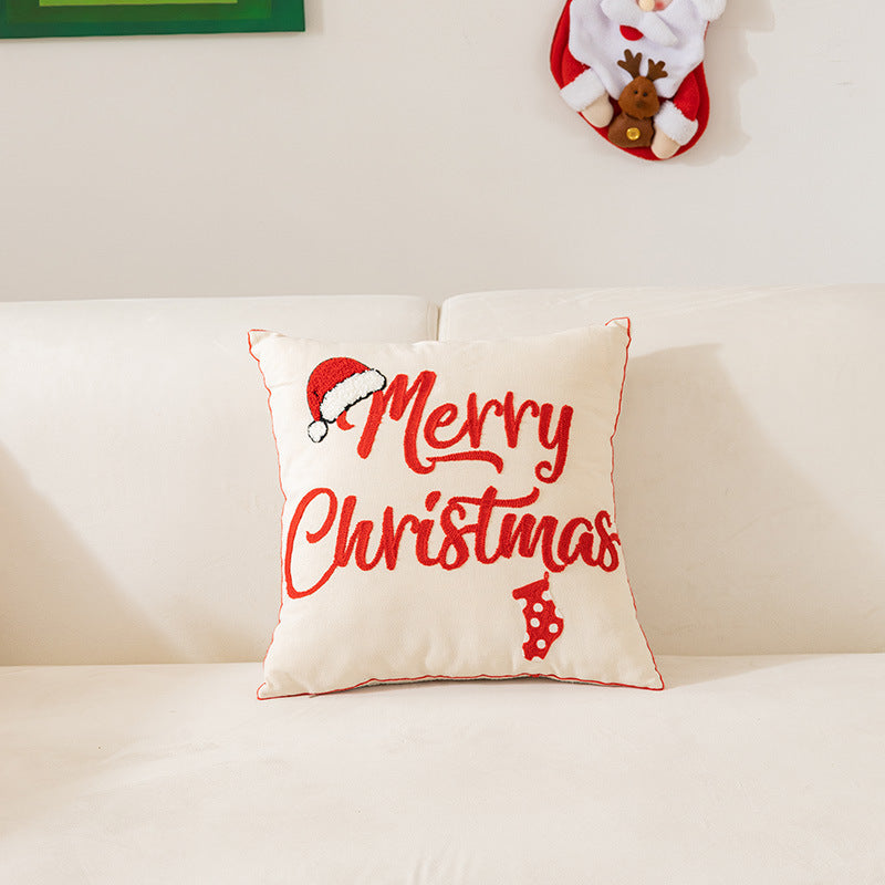 Christmas Towel Embroidery Pillow Cover Holiday Home Decoration