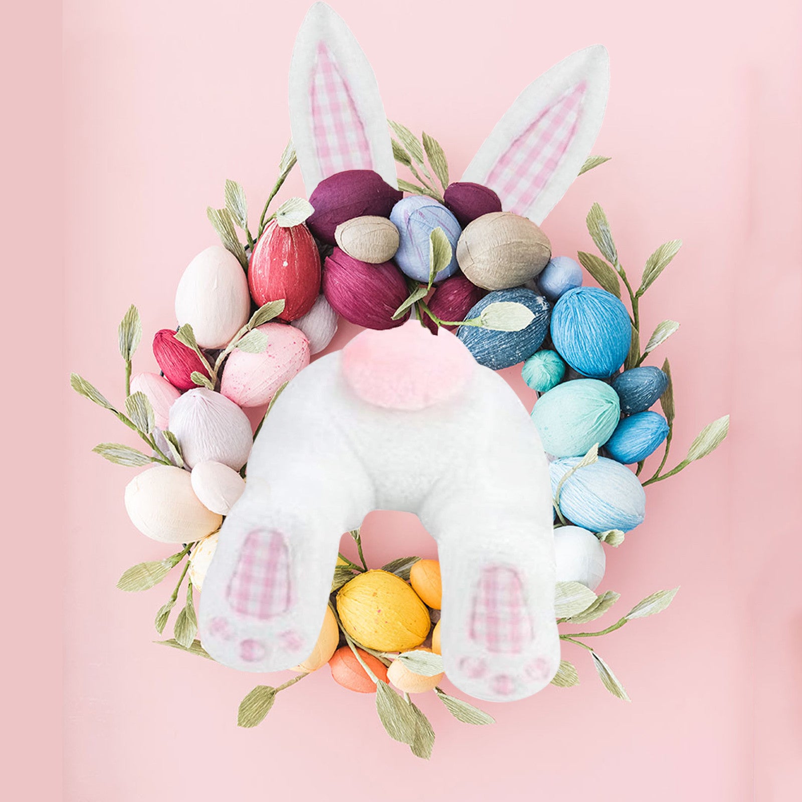 Home Christmas Bunny Wreath Easter Decoration, pink rabbit ears, pink rabbit ears + rabbit body, blue rabbit, pink plaid rabbit, black and white plaid rabbit, easter decorations, Easter Decor, easter table decor, outdoor easter decorations, shop easter, Decognomes, Spring Decorations