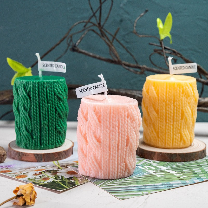 Wool Column Christmas Candle Decoration Ornaments, Christmas Candles, Christmas Colorful Candles, Wool Shaped Candles, Round Candles