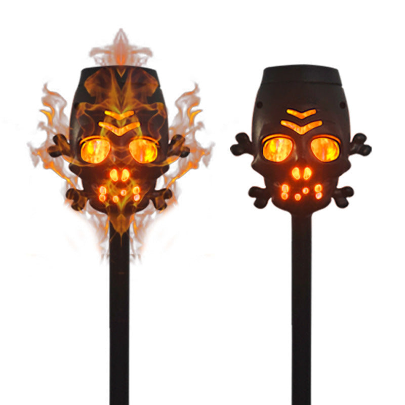 Solar Skull Simulation Flame Lamp Halloween Torch Lawn Ground Plugged Light