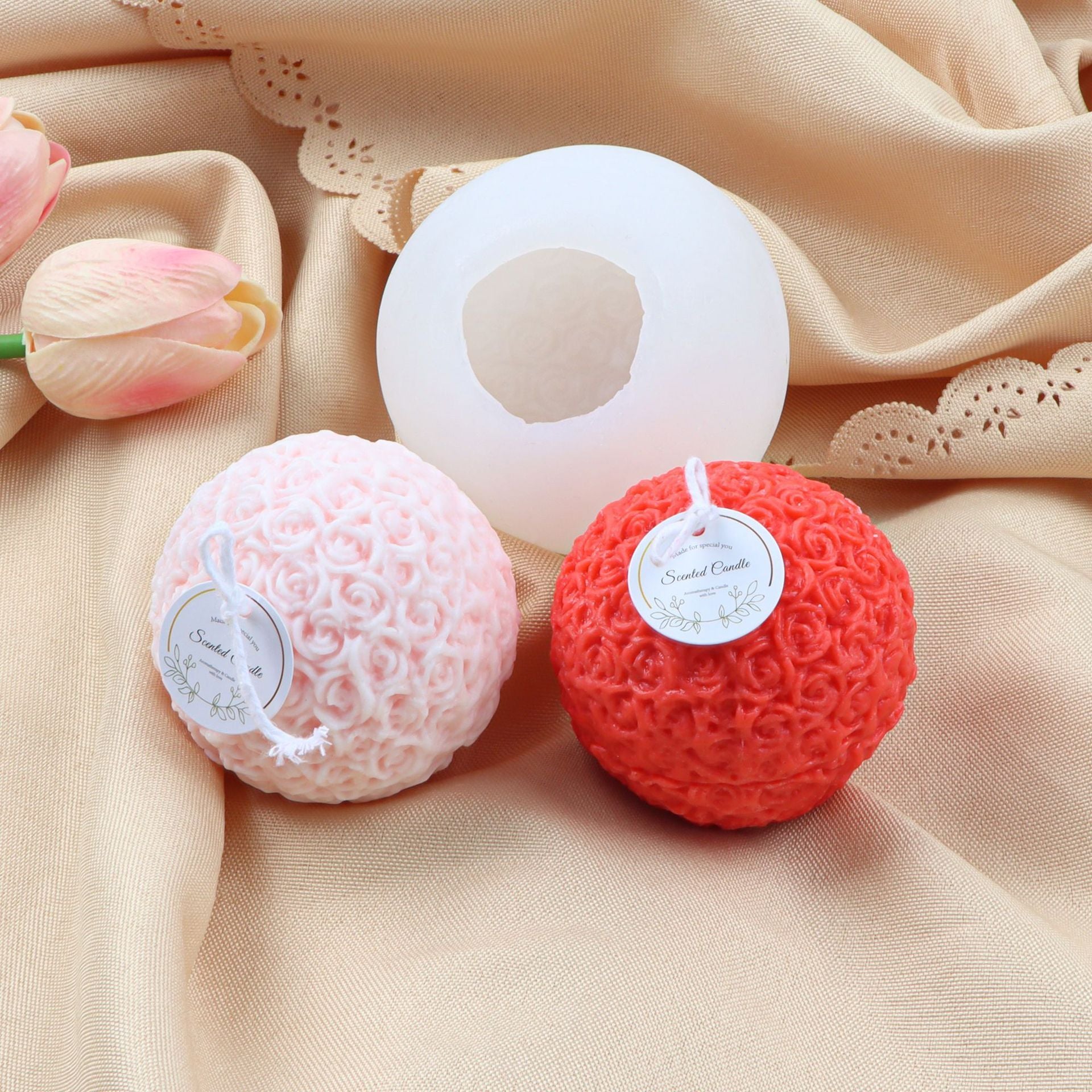 Flower Aromatherapy Candle Round Ball Rose Cylinder Mold Silicone, Silicone candle molds, Christmas tree candle molds, Halloween pumpkin candle molds, Easter egg candle molds, Animal candle molds, Sea creature candle molds, Fruit candle molds, Geometric candle molds, Abstract candle molds, DIY candle making molds,
