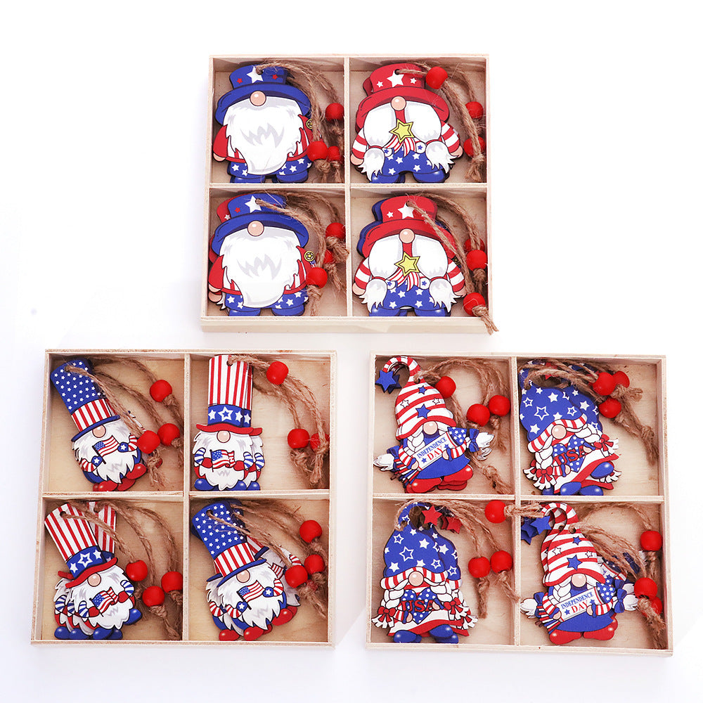 Independence Day National Day Creative Four-grid Faceless Doll Wooden Painted Pendant, 4th of July decorations, American flag decorations, Patriotic decorations, Red, white and blue decorations, July 4th wreaths, July 4th garlands, July 4th centerpieces, Fireworks decorations, July 4th banners, July 4th streamers, July 4th balloons, July 4th table runners, July 4th tablecloths, July 4th lights, July 4th outdoor decorations, Patriotic yard stakes, Patriotic inflatables, Patriotic door wreaths, 