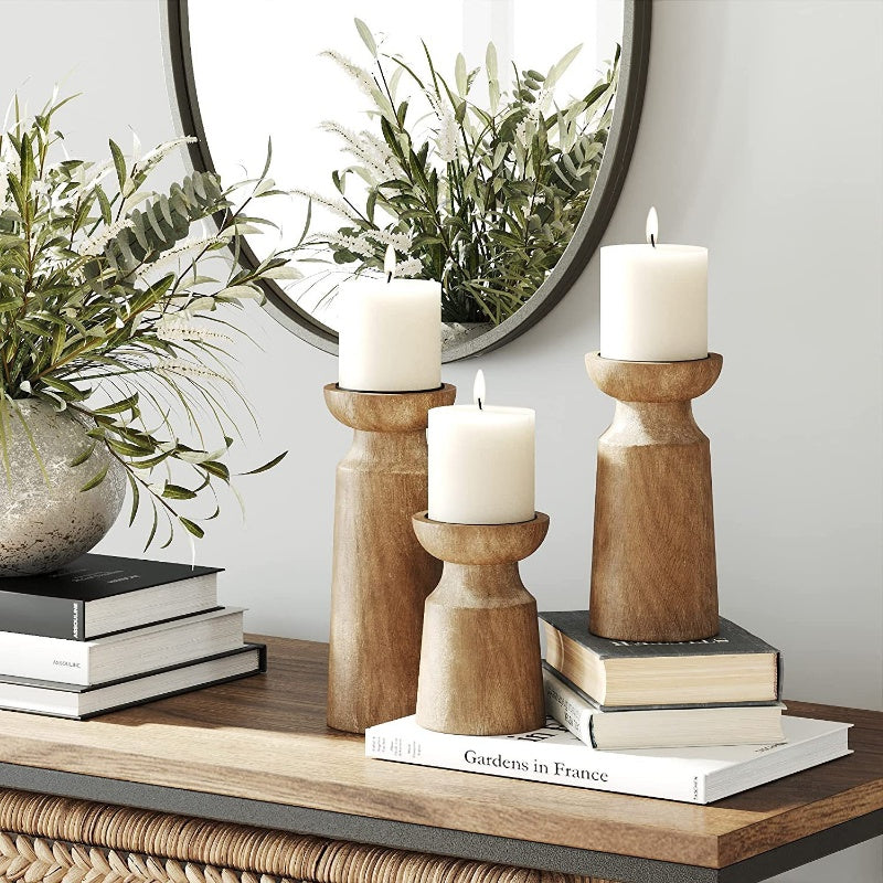 Solid Wood Retro Candlestick Home B & B Table Decoration Candle Holder Wooden