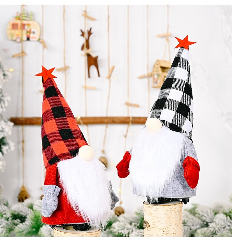 Red And Black Plaid Hat Electric Doll Rudolf Faceless Doll Decoration