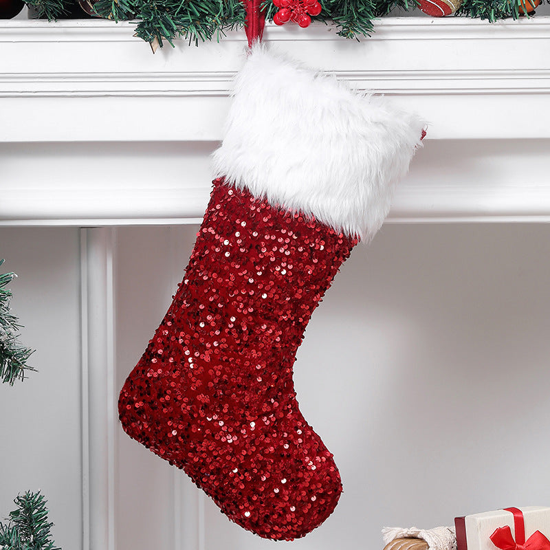 Christmas Holiday Decorations Sequined Plush Socks