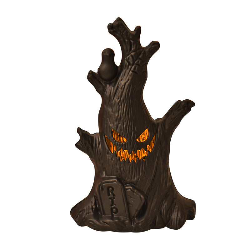 Halloween Decoration Pumpkin Lamp LED Electronic Candle Light Ghost Stump Decoration Grimace Festival Atmosphere Decoration