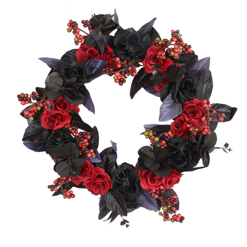 Halloween Black Red Rose Ring Wreath