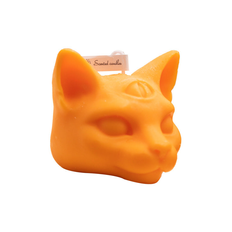 Halloween Three-eye Cat Head Aromatherapy Candle, White (evening Jade), Orange (wilderness ancient flower), dark green (water poplar honey Zhuhai), dark blue (rosemary mint), Purple (lavender), Purple Black (lavender), candles, decognomes