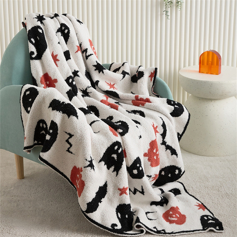 Halloween Demon Pumpkin Blanket Class A Half Velvet Knitted Chenille Sofa Cover