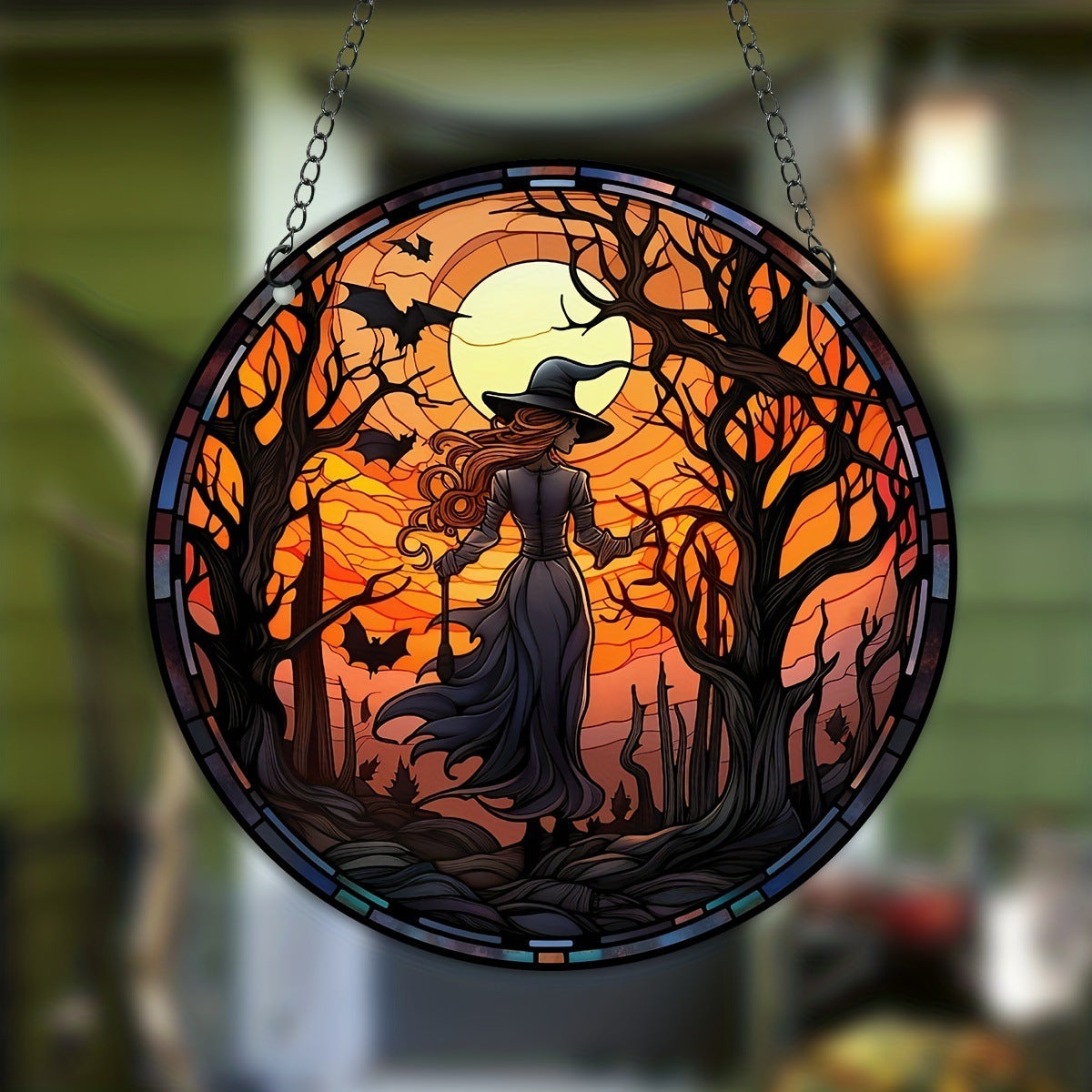 Acrylic Halloween Witch Pendant Color Disc Wall Decorations, Pumpkin lanterns, Jack o Lanterns, Halloween Lights, Halloween Decoration Ornaments, Halloween inflatables, carved pumpkins, Halloween wreaths, Halloween Candles, and animatronics Halloween.
