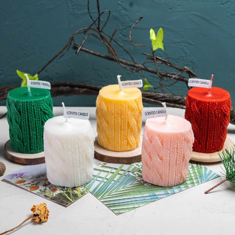 Wool Column Christmas Candle Decoration Ornaments, Christmas Candles, Christmas Colorful Candles, Wool Shaped Candles, Round Candles