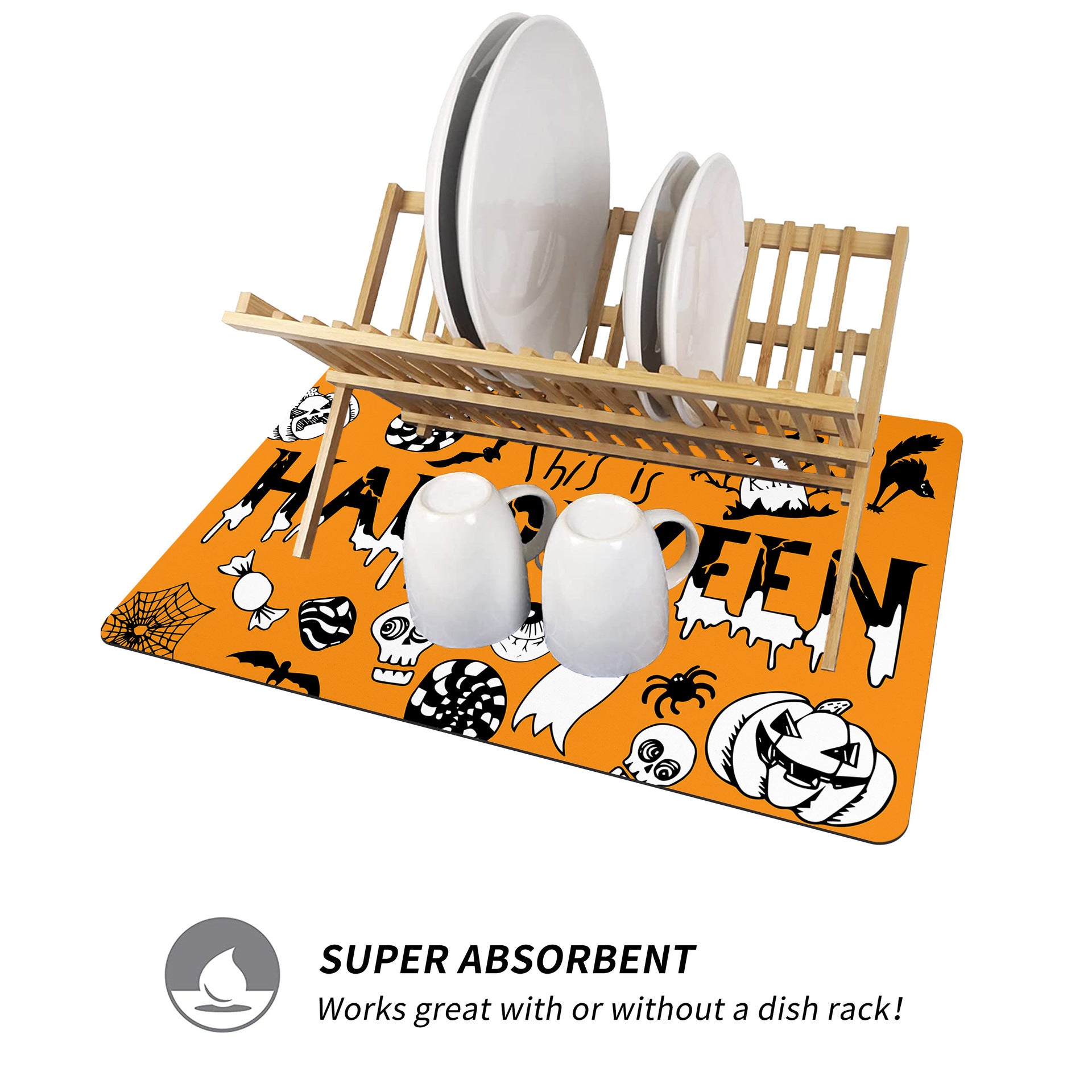 Halloween Pumpkin Printing Kitchen Countertop Water Draining Pad