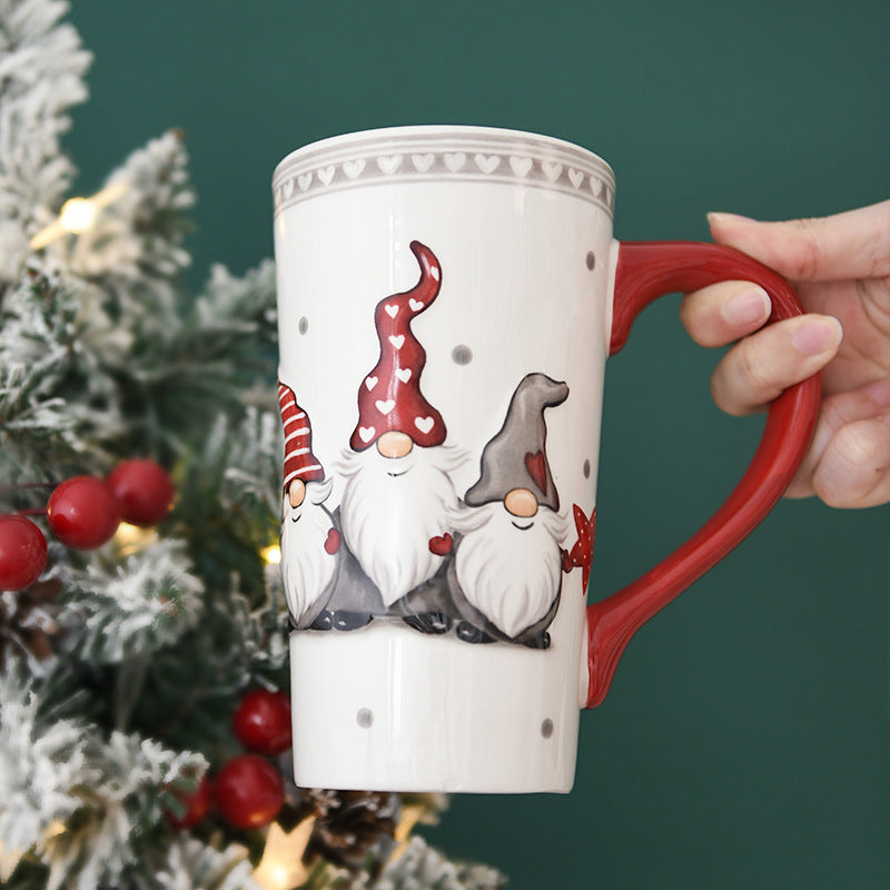 Christmas Large Capacity Ceramic Relief Cup