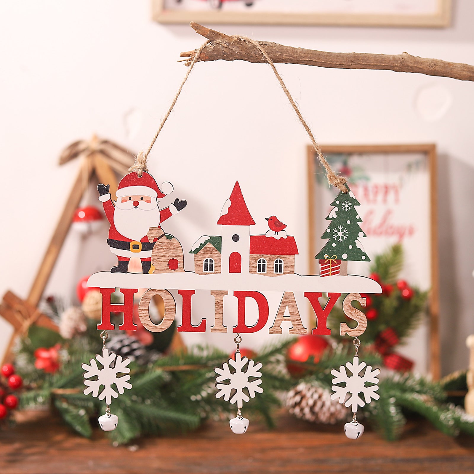 Christmas Wooden Pendant Color Welcome Board