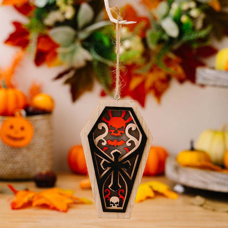 Halloween Decorations Ghost Festival With Lights Wooden Pendant