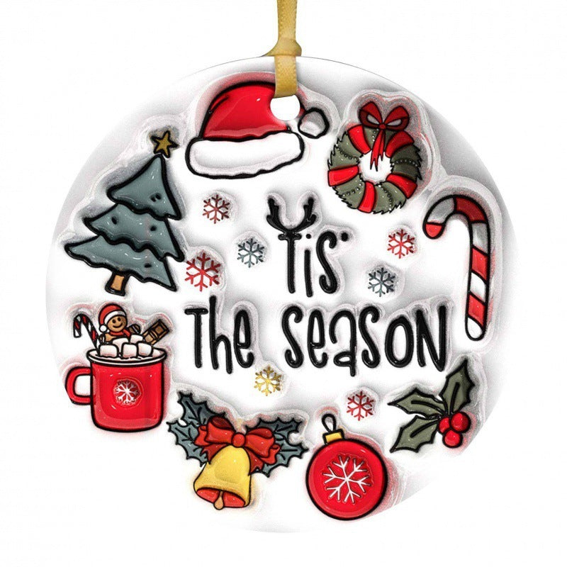 Wooden Hanging Creative Round Christmas Tree Pendant