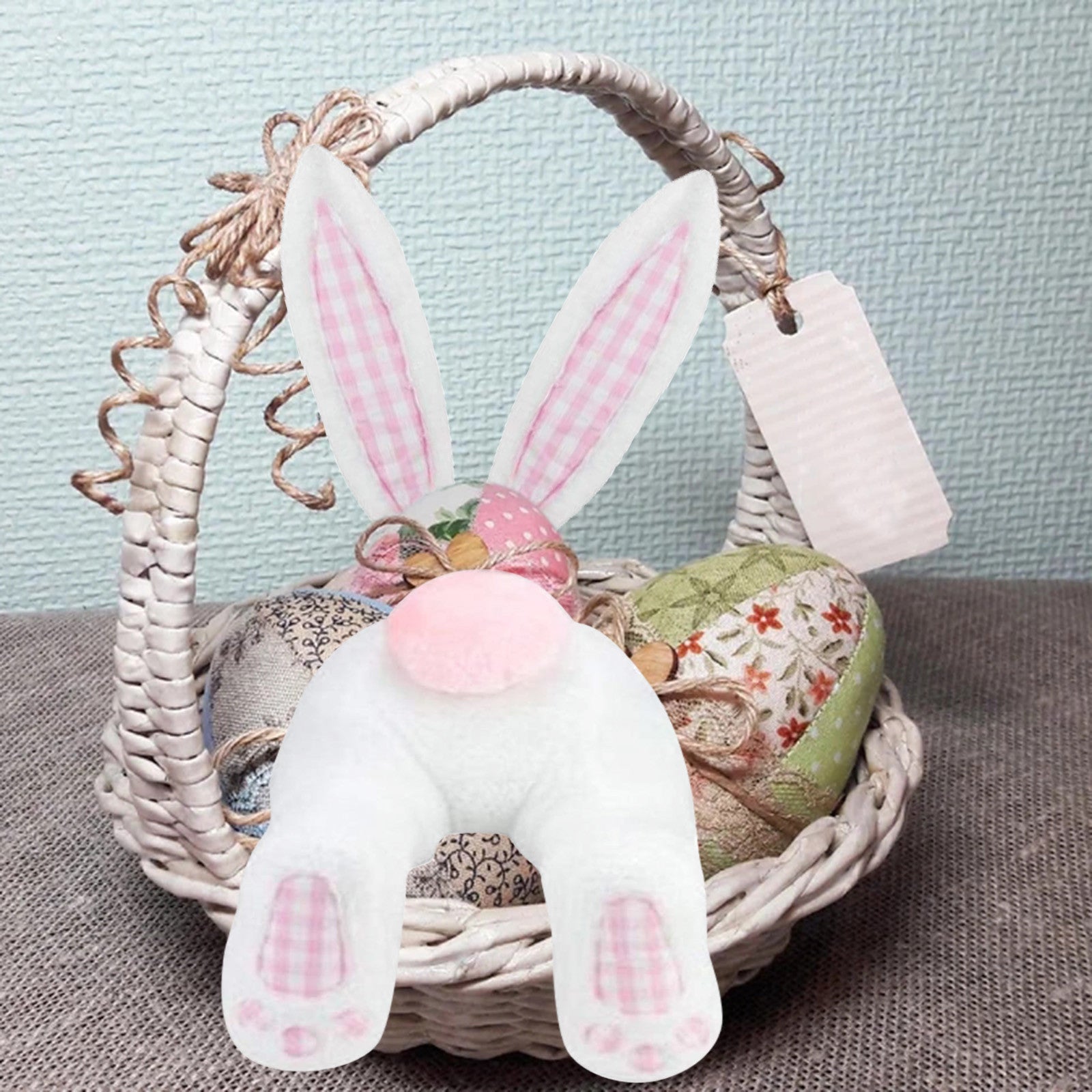 Home Christmas Bunny Wreath Easter Decoration, pink rabbit ears, pink rabbit ears + rabbit body, blue rabbit, pink plaid rabbit, black and white plaid rabbit, easter decorations, Easter Decor, easter table decor, outdoor easter decorations, shop easter, Decognomes, Spring Decorations