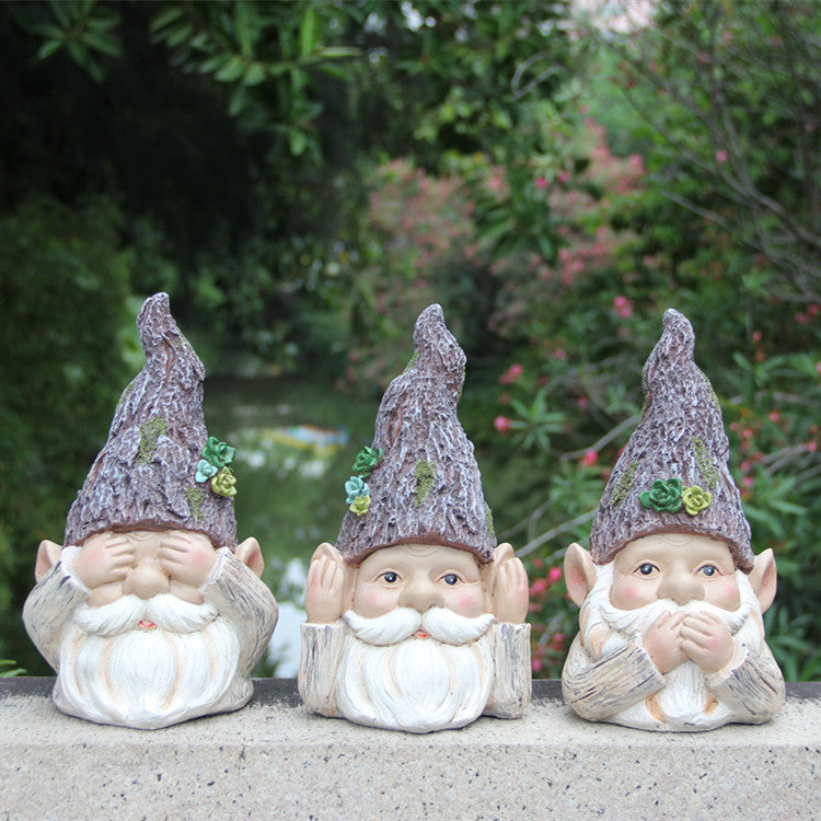 Resin Handicraft Garden Gnome Solar Lamp Ornaments, Solar Garden Gnomes, Garden Gnomes, Ornaments, Outdoor Garden Gnomes, Lawn Gnomes, Lawn Garden Gnomes, Statue Don't Listen, Don't Look, Don't Talk, Garden Gnomes Resin Crafts
