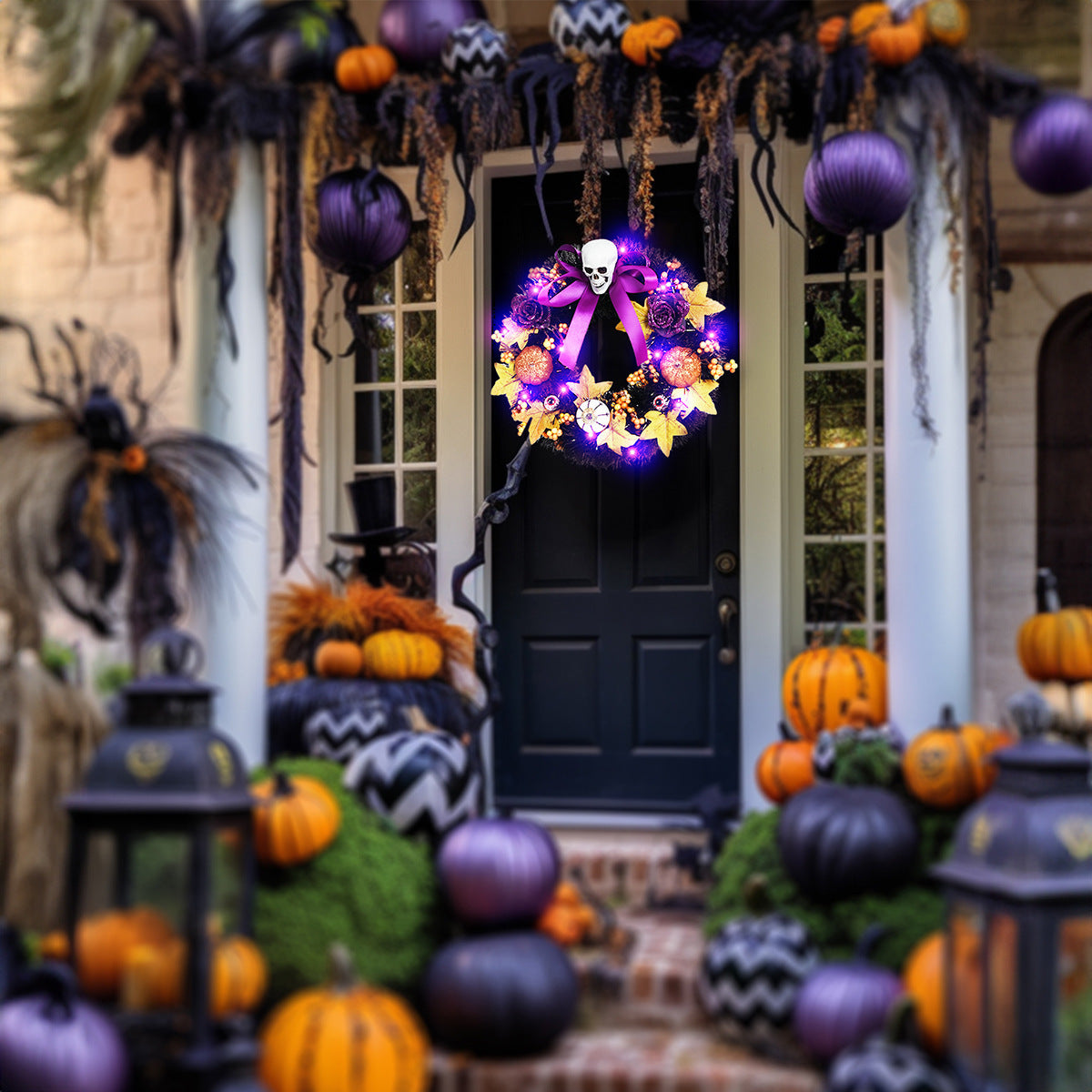 Ghost Festival Simulation Pumpkin Skull Wreath Holiday Party Decoration Door Hanging