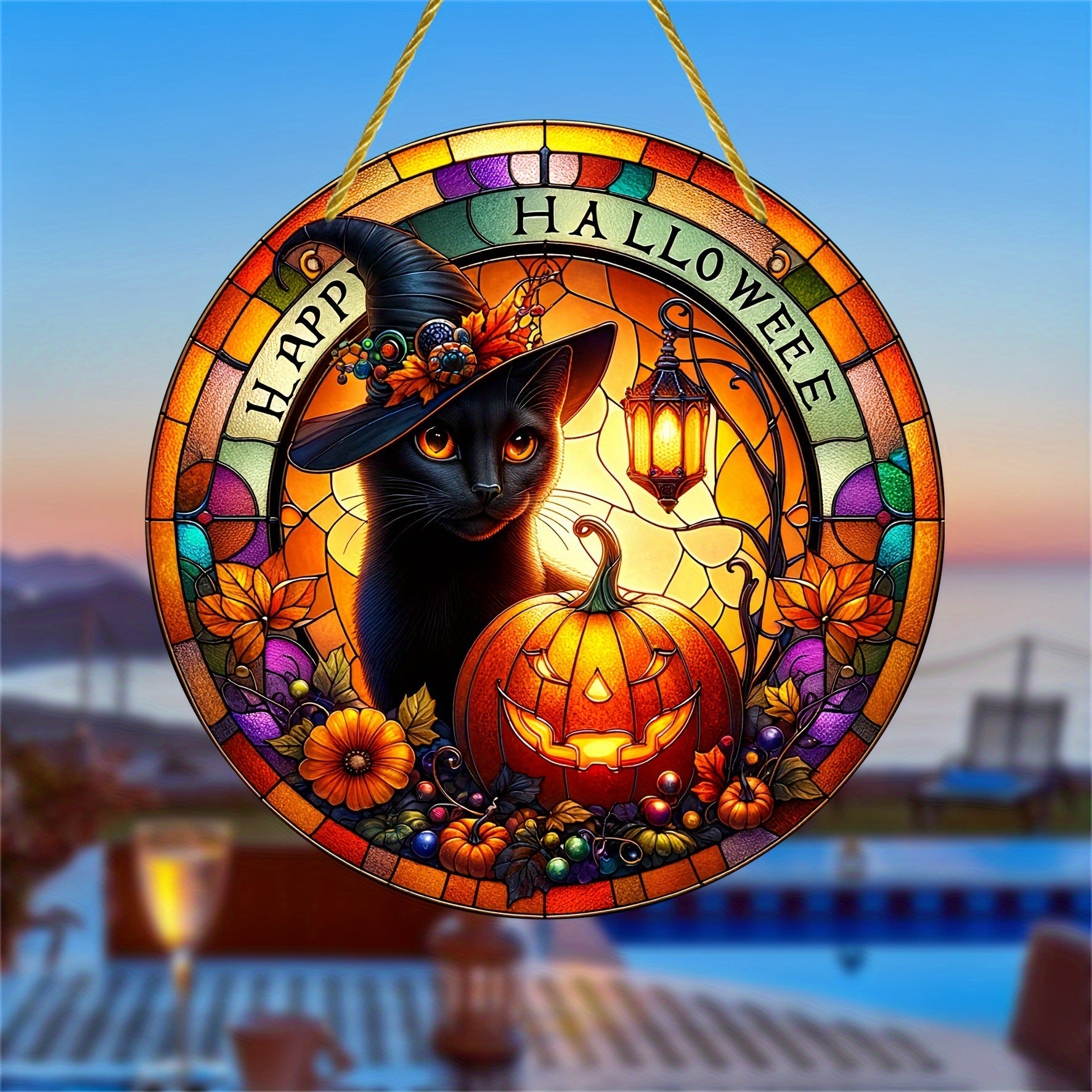 Acrylic Halloween Witch Pendant Color Disc Wall Decorations, Pumpkin lanterns, Jack o Lanterns, Halloween Lights, Halloween Decoration Ornaments, Halloween inflatables, carved pumpkins, Halloween wreaths, Halloween Candles, and animatronics Halloween.
