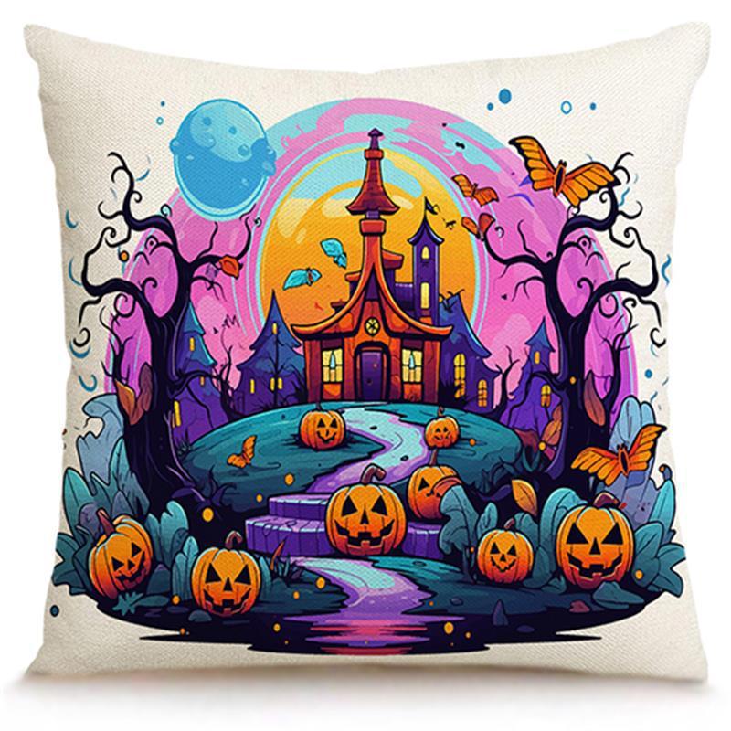 Skull Pumpkin Linen Pillow Cover