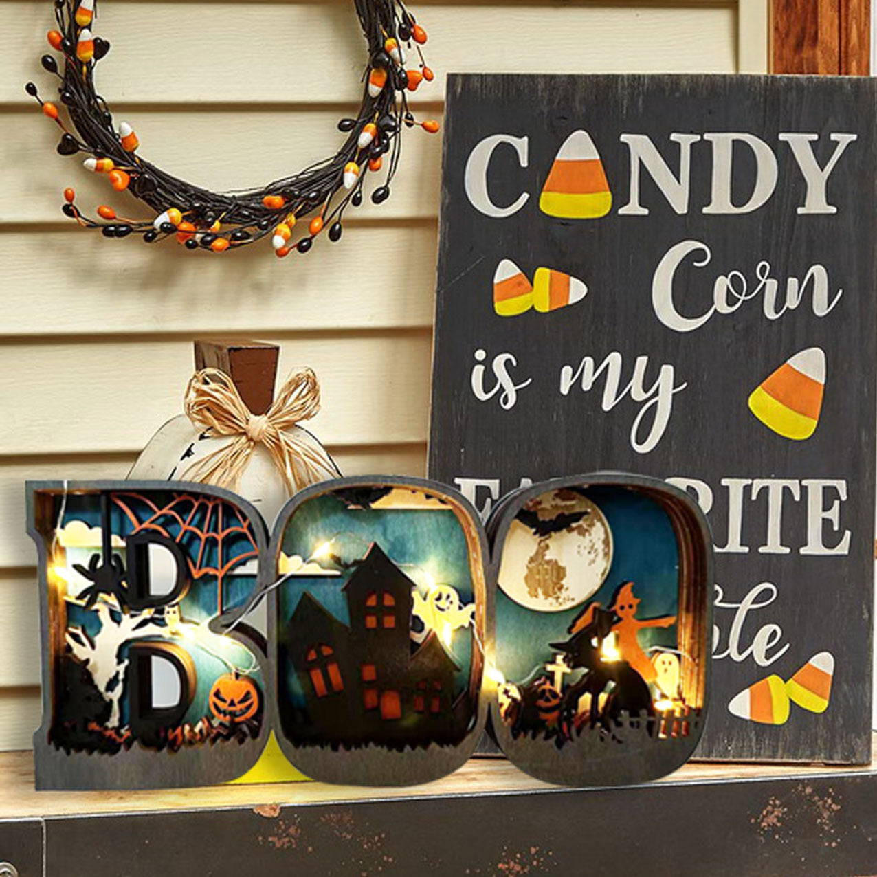 Halloween Design BOO Letter Lighting, Buy Best Halloween Decoration Items From Decognomes. We Have Pumpkin lanterns, Jack o Lanterns, Halloween Lights, Halloween Decoration Ornaments, Halloween inflatables, carved pumpkins, Halloween wreaths, Halloween Candles, and animatronics Halloween.
