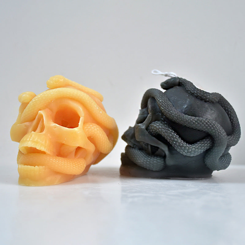 Snake Winding Skull Candle Mould DIY Halloween Simulation Plaster Decoration Silicone Mold, Silicone candle molds, Christmas tree candle molds, Halloween pumpkin candle molds, Easter egg candle molds, Animal candle molds, Sea creature candle molds, Fruit candle molds, Geometric candle molds, Abstract candle molds, DIY candle making molds,