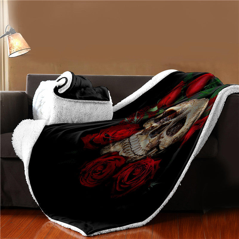 Double Thicken Blanket Sofa Cover Blanket Cotton Velvet 3D Printed Skull