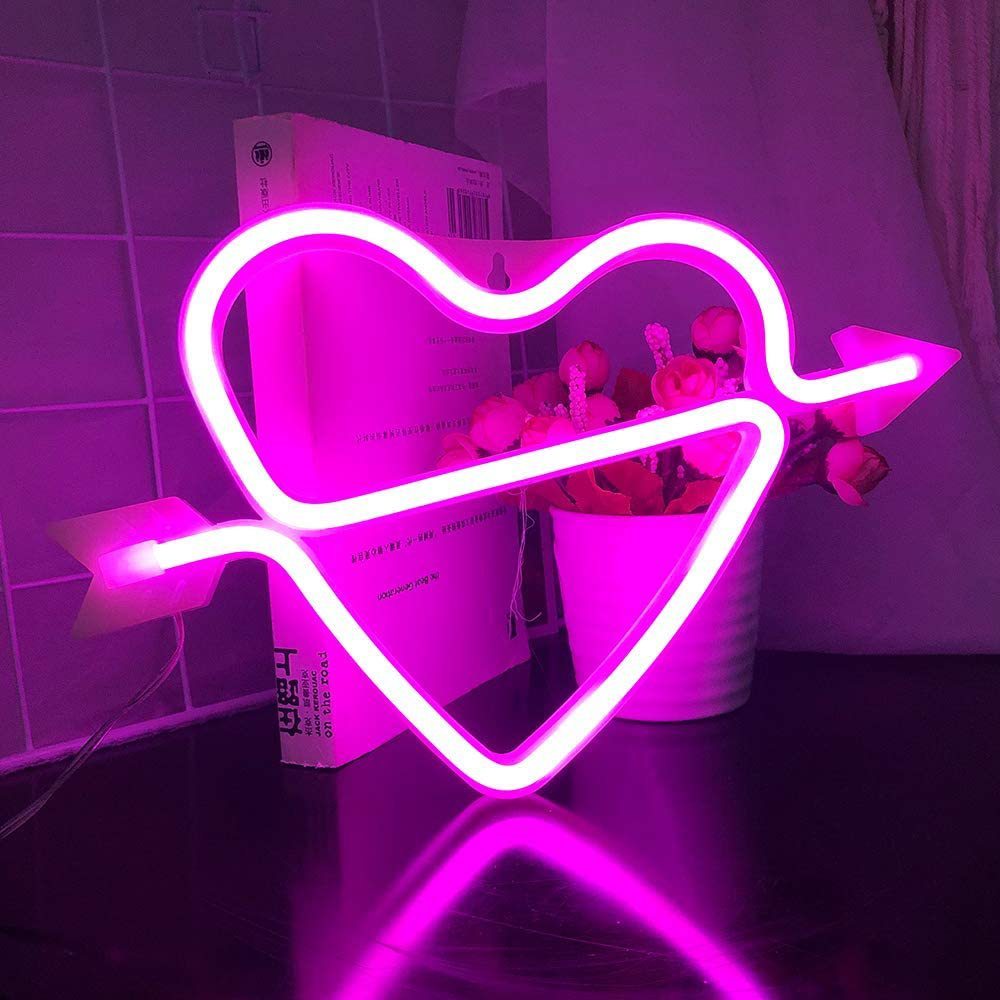 One Arrow Through The Heart Shape Latex Neon Lights Valentine Decoration, valentines day, shop valentine's day deals, valentines, valentine's day gifts, valentine day, valentines day gifts, valentines day decor, Decognomes,  valentine decoration, valentines day decoratio, valentine decor, valentines decor, valentines decorations