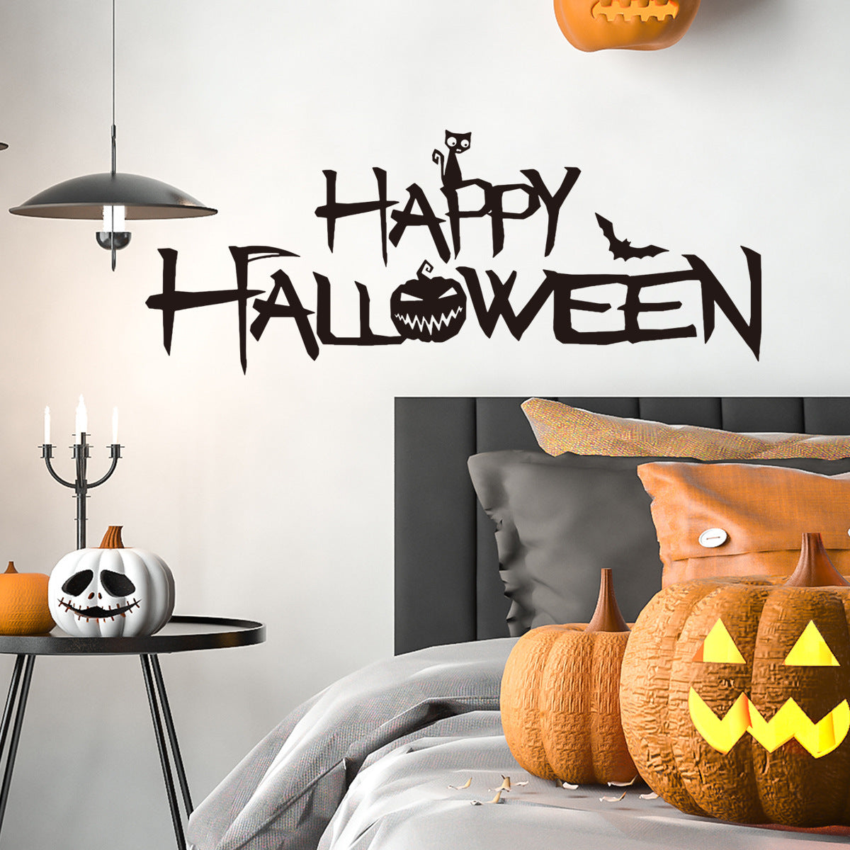 Pumpkin Halloween Decorative Wall Stickers, Pumpkin lanterns, Jack o Lanterns, Halloween Lights, Halloween Decoration Ornaments, Halloween inflatables, carved pumpkins, Halloween wreaths, Halloween Candles.