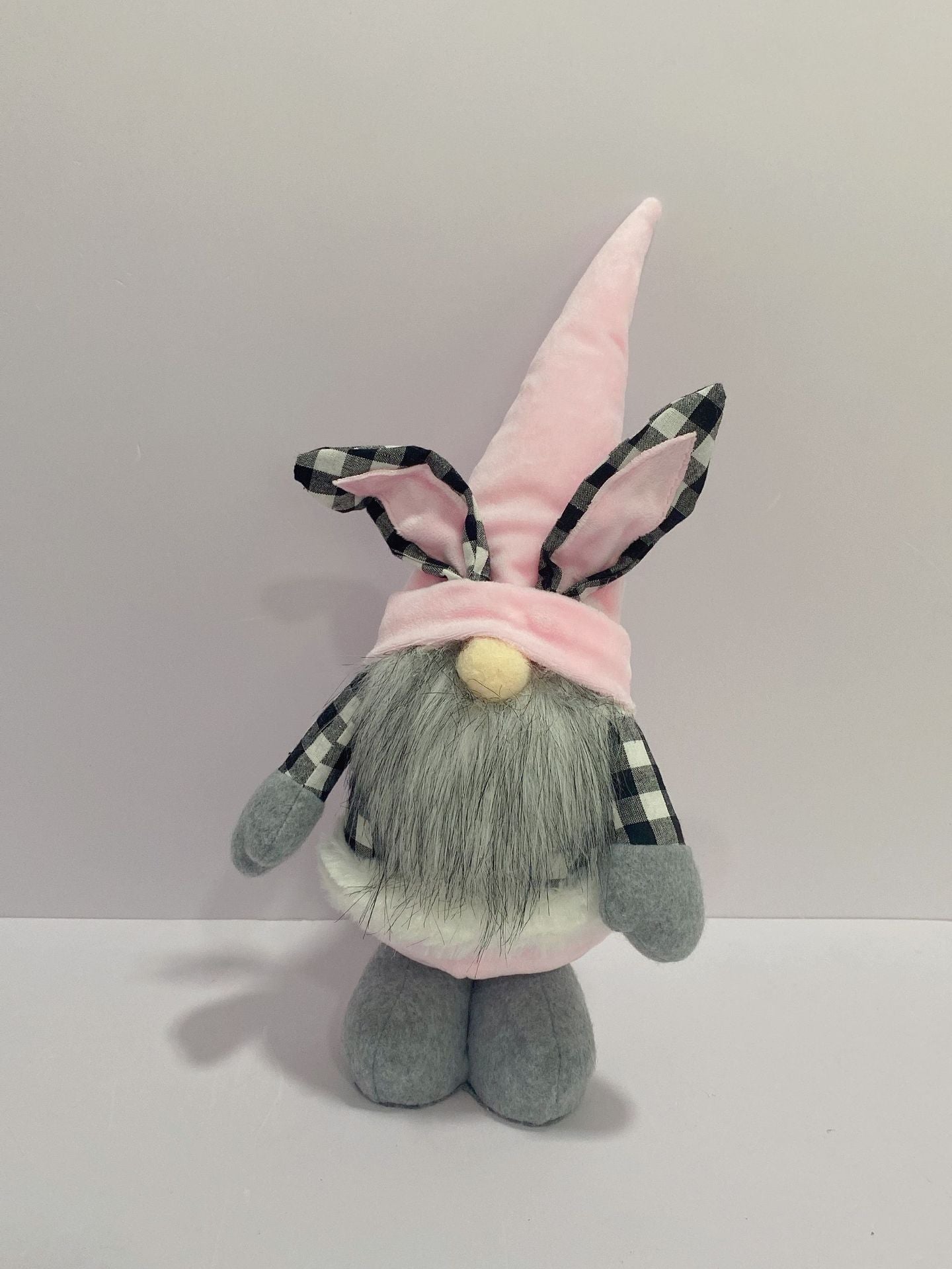 New Easter Rabbit Ear Doll Black And White Plaid Pink Dwarf Doll