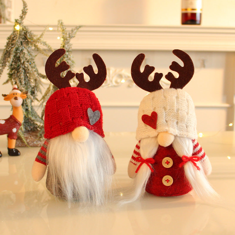 Knitted Hat Antlers Doll Rudolf Faceless Table Decoration