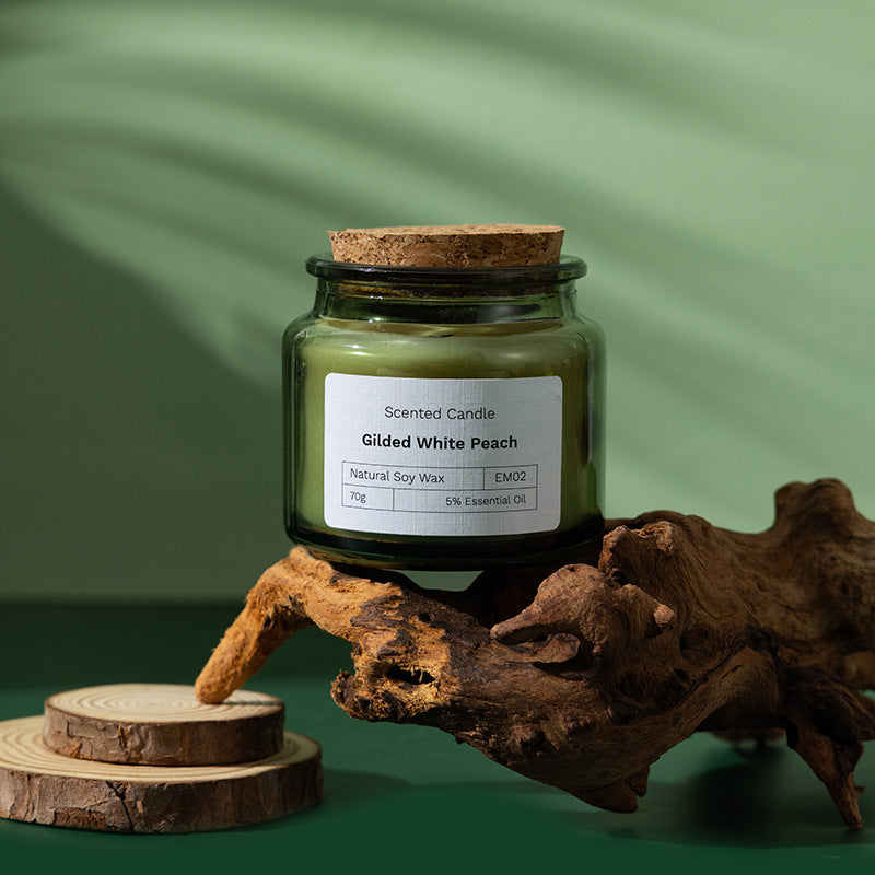 Wood Stoppered Green Glass Soy Wax Scented Candle