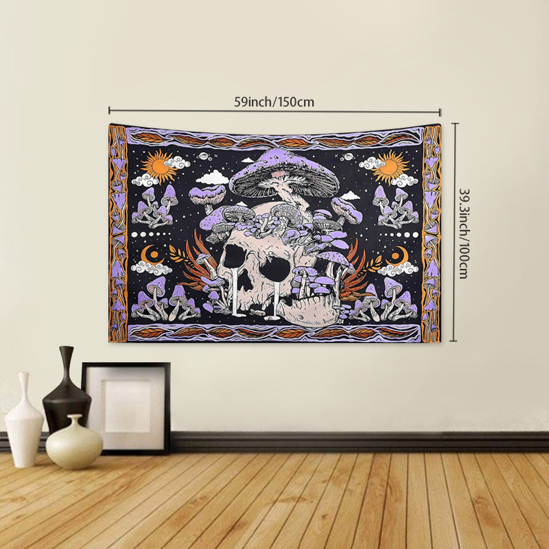 Purple Skull Mushroom Tapestry Bohemian Hippie Style