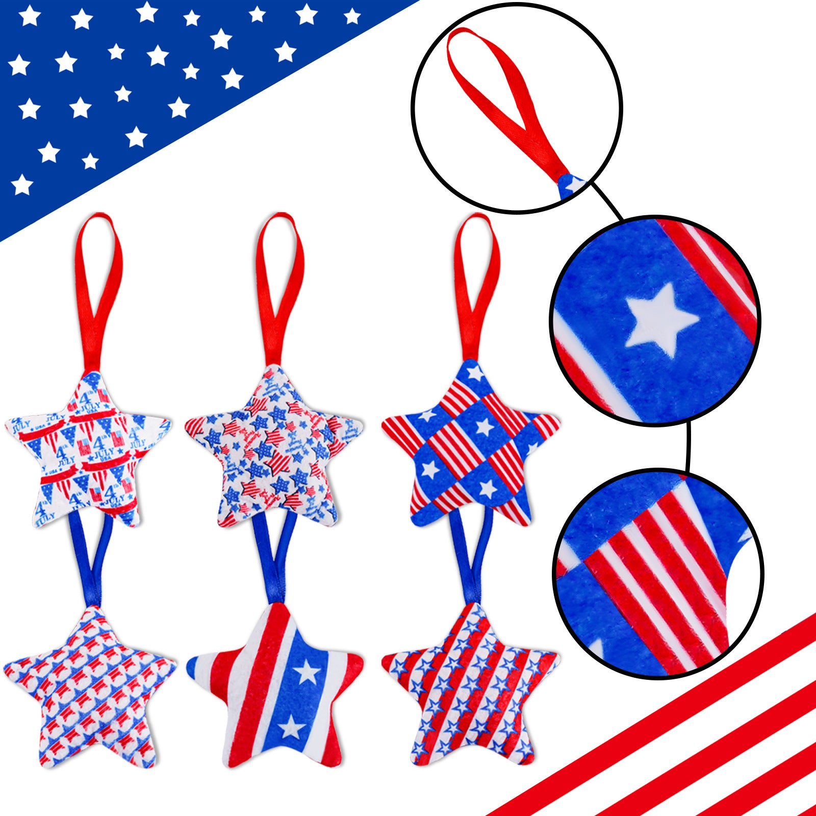 American Independence Day Love Cotton Five-star Modeling Decorations Pendant, 4th of July decorations, American flag decorations, Patriotic decorations, Red, white and blue decorations, July 4th wreaths, July 4th garlands, July 4th centerpieces, Fireworks decorations, July 4th banners,